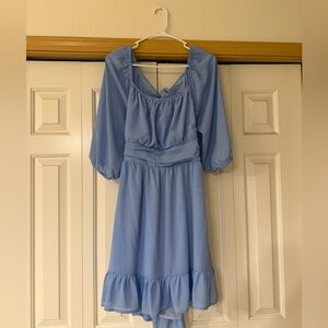 Summer Dresses Square Neck Tie Back Lantern Sleeve Ruffle A-Line Casual Dress